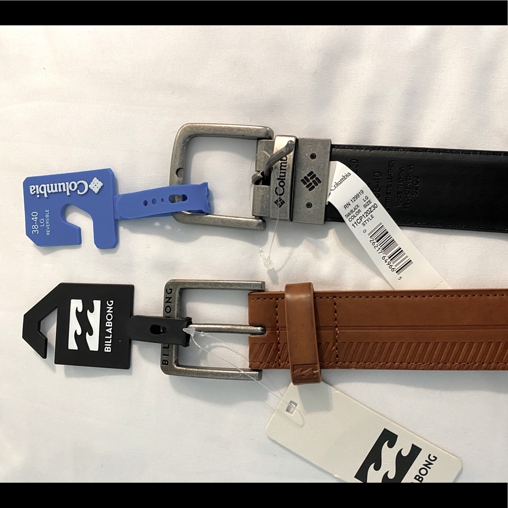 2 belts reversible Columbia belt & brown Billabong